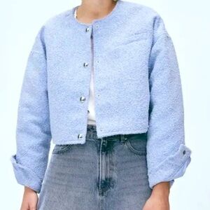Women's Light Blue Boxy Cropped H&M Jacket Size M